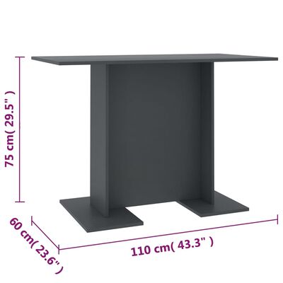 vidaXL Ruokapöytä harmaa 110x60x75 cm lastulevy