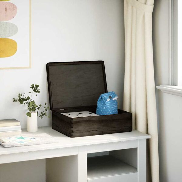 vidaXL puinen laatikko kannella Musta 40x30x13 cm massiivipuumänty