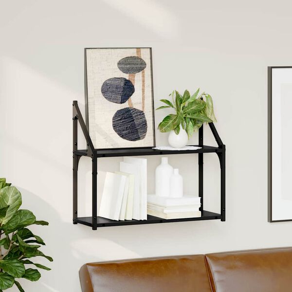 vidaXL Sein&auml;hylly hyllyll&auml; Musta tammi 60 x 21 x 51 cm Tekninen puu