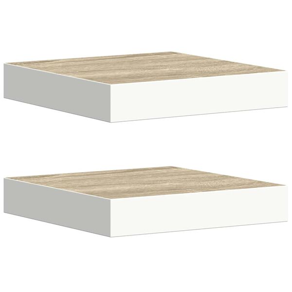 vidaXL Kelluvat sein&auml;hyllyt 2 kpl tammi ja valkoinen 23x23,5x3,8cm MDF