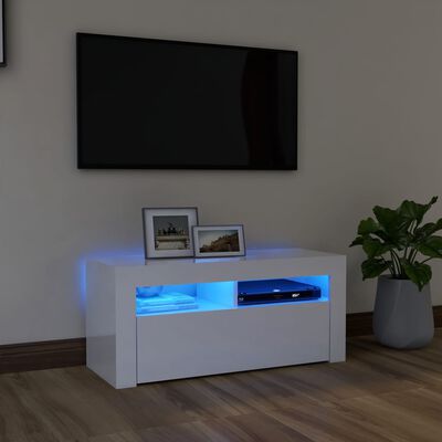 vidaXL TV-taso LED-valoilla korkeakiilto valkoinen 90x35x40 cm