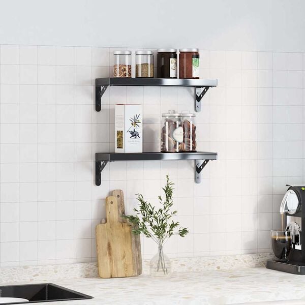 vidaXL Sein&auml;telineet kpl 15x2,5x11,5 cm musta ruostumaton ter&auml;s