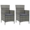 vidaXL Puutarhatuolit tyynyillä 2 kpl polyrottinki harmaa