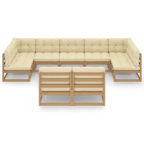 vidaXL 9-osainen Puutarhasohvasarja tyynyill&auml; hunajanruskea m&auml;nty