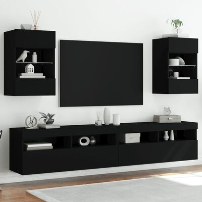 vidaXL TV-seinäkaapit LED-valoilla 2 kpl musta 40x30x60,5 cm