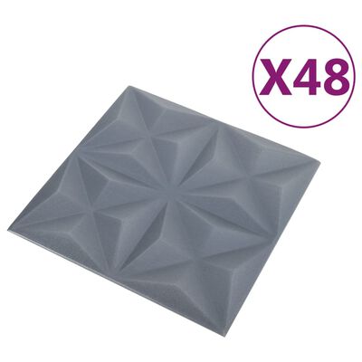 vidaXL 3D-seinäpaneelit 48 kpl 50x50 cm harmaa origami 12 m²