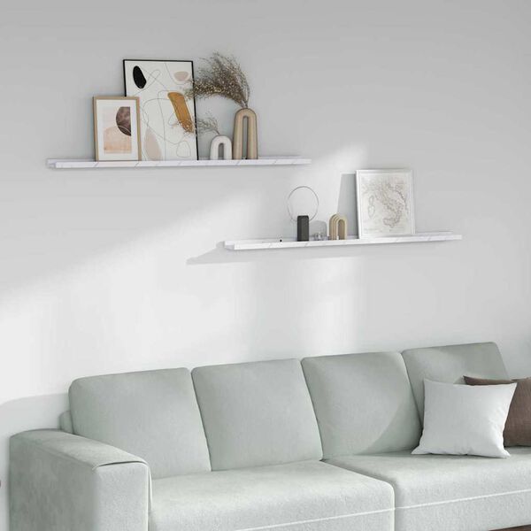 vidaXL Sein&auml;hylly 2 pcs Valkoinen marmori 115 x 9 x 3 cm Tekninen puu