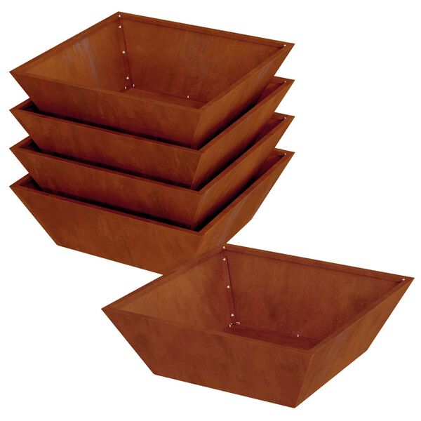 vidaXL Puutarha ruukku 5 pcs Ruosteinen 50 x 50 x 15 cm Kulunut Ter&auml;s