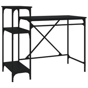 vidaXL Ty&ouml;p&ouml;yt&auml; hyllyill&auml; musta 105x50x90 cm tekninen puu ja rauta
