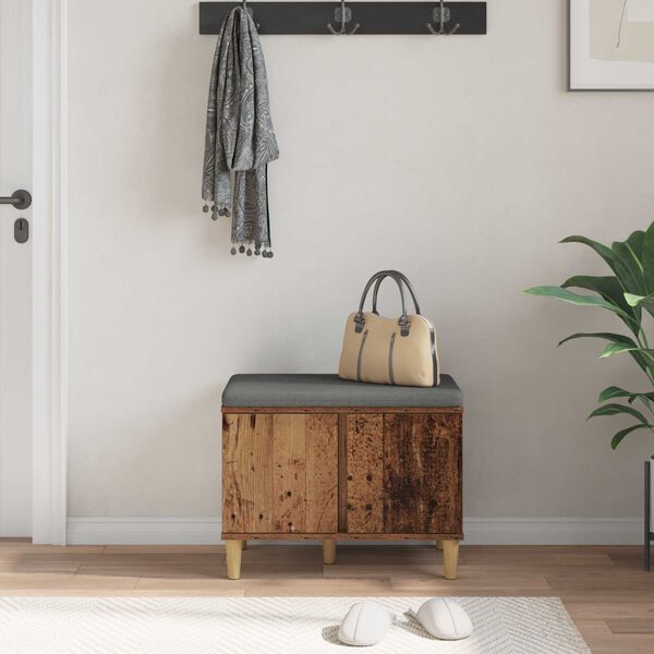 vidaXL Halli penkki tyynyll&auml; s&auml;ilytystilassa Vanha puu 60 x 38 x 46 cm