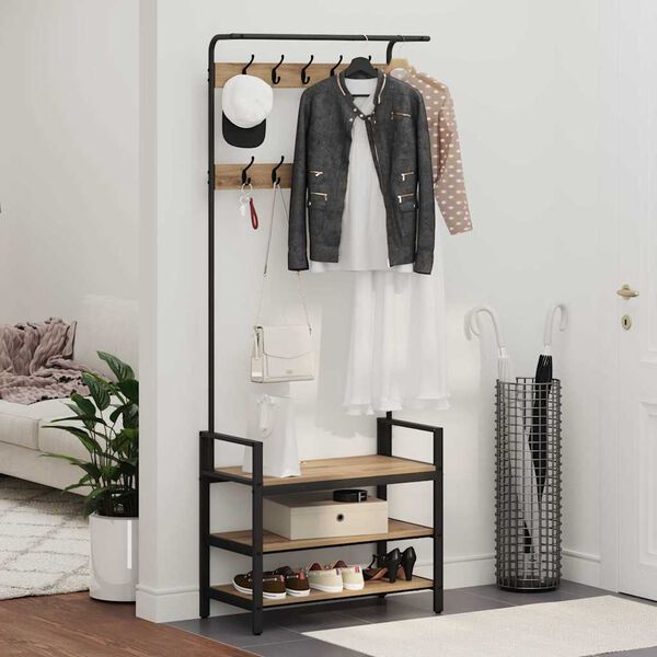 vidaXL Takkihylly hyllyll&auml; Artisan tammi 75 x 34 x 184 cm Tekninen puu