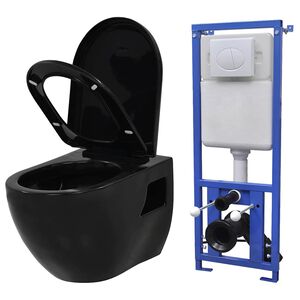 vidaXL Sein&auml;&auml;n kiinnitett&auml;v&auml; WC piilotettu s&auml;ili&ouml; keraaminen musta