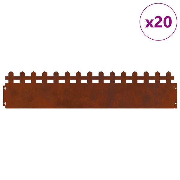 vidaXL Nurmikonreunukset 20 pcs Ruosteinen 103 x 0,05 x 22 cm