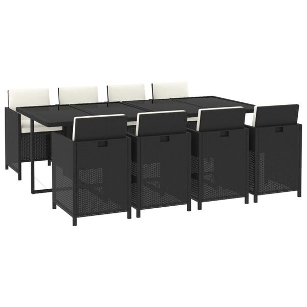 vidaXL 9-osainen Puutarharuokailuryhm&auml; tyynyill&auml; polyrottinki musta