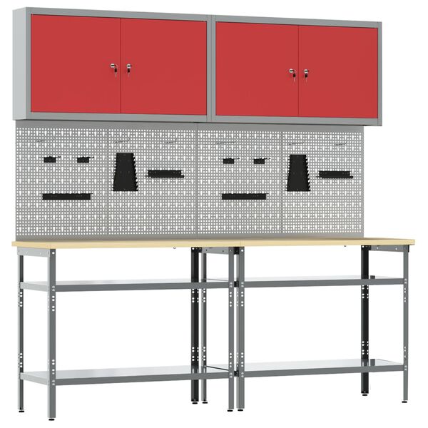 vidaXL Ty&ouml;p&ouml;yt&auml;setti hyllyll&auml; lukkoon 8 pcs Harmaa Jauhemaalattu Ter&auml;s