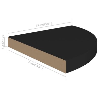 vidaXL Kelluva kulmahylly musta 35x35x3,8 cm MDF