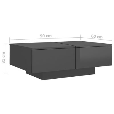 vidaXL Sohvapöytä korkeakiilto harmaa 90x60x31 cm lastulevy