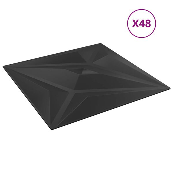 vidaXL Sein&auml;paneelit T&auml;hti 48 pcs Musta T&auml;hti 50 x 50 cm XPS Vaahdon