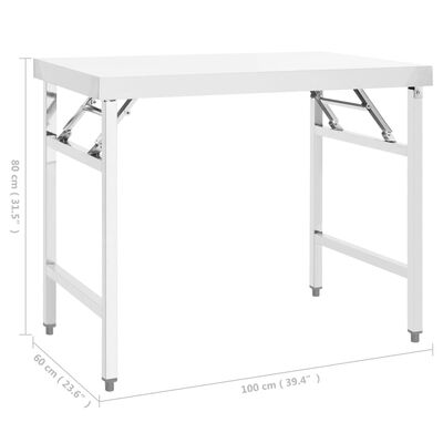 vidaXL Keittiön taitettava työpöytä 100x60x80 cm ruostumaton teräs