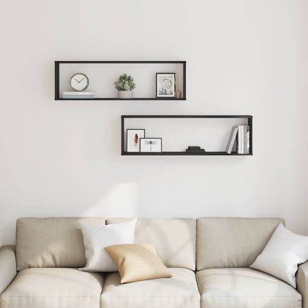 vidaXL sein&auml;kuutiohyllyt 2 kpl musta tammi 100x15x30 cm tekninen puu