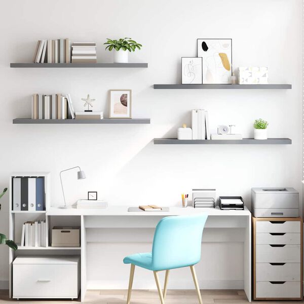 vidaXL Kelluvat sein&auml;hyllyt 4 kpl harmaa 120x23,5x3,8 cm MDF