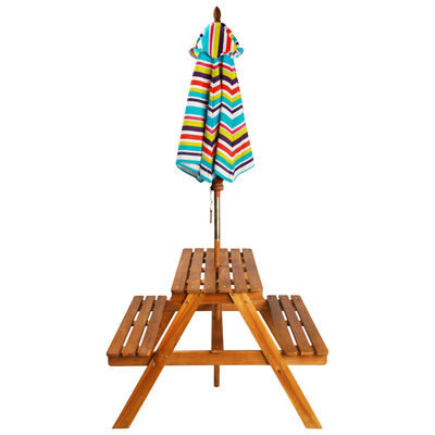 vidaXL Lasten piknikpöytä aurinkovarjolla 79x90x60 cm täysi akaasiapuu