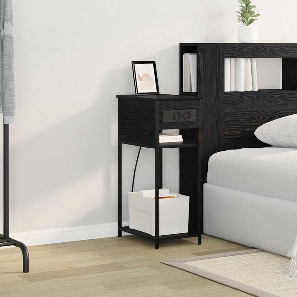 vidaXL Y&ouml;p&ouml;yt&auml;kaappi Musta tammi. 41 x 28 x 76 cm Tekninen puu