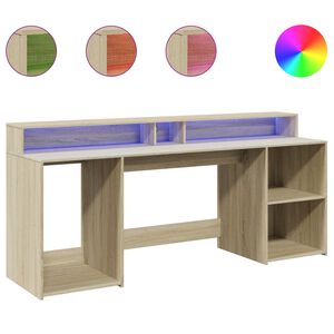 vidaXL Ty&ouml;p&ouml;yt&auml; LED-valoilla Sonoma-tammi 200x55x91 cm tekninen puu
