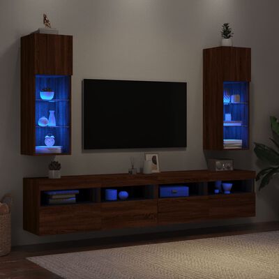 vidaXL TV-kaapit LED-valoilla 2 kpl ruskea tammi 30,5x30x90 cm