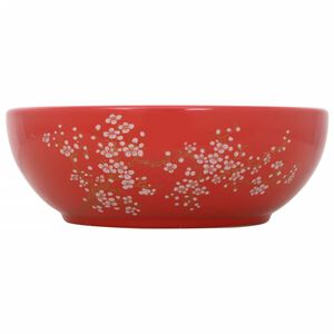 vidaXL Pesuallas ty&ouml;tasolle punavalkoinen py&ouml;re&auml; &Phi;41x14 cm keraaminen