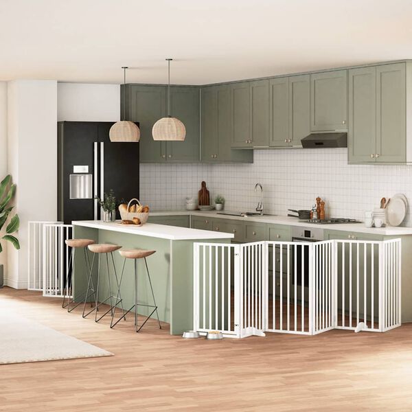 vidaXL Koiraportti kokoontaittuva 12 paneelia valk. 600 cm poppelipuu