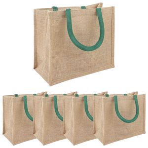 vidaXL Juutti k&auml;silaukut 5 Luonnollinen ja vihre&auml; 26 x 22 x 14 cm