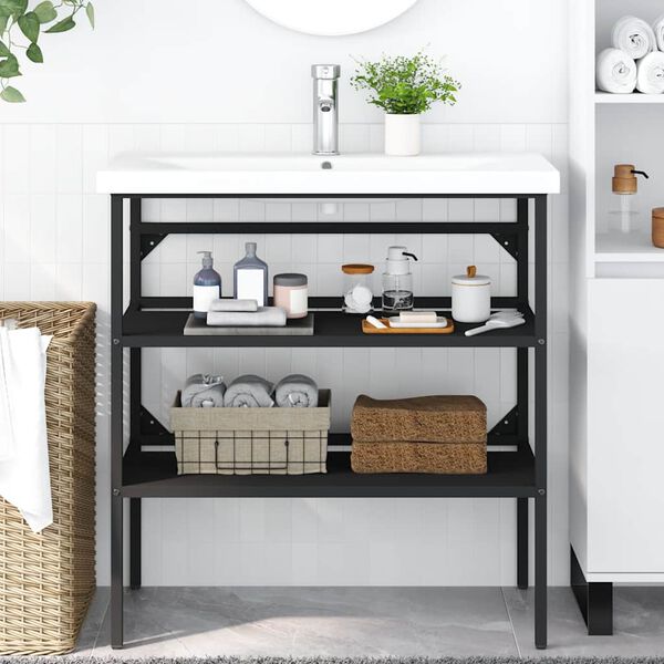 vidaXL Kylpyhuoneen pesualtaan kehys musta 79x38x83 cm rauta