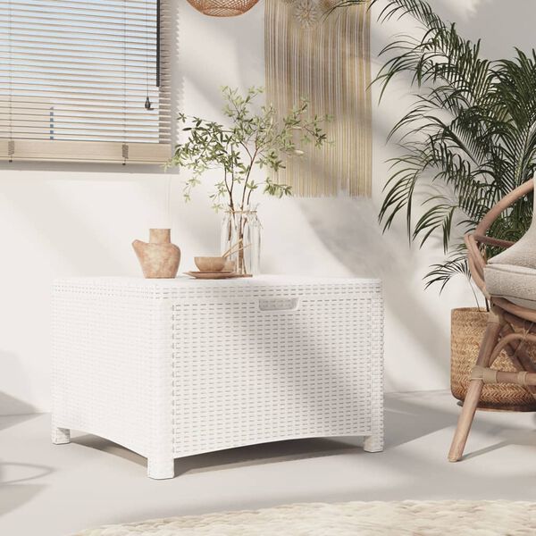 vidaXL Puutarhan s&auml;ilytyslaatikko 60x54x41 cm PP rottinki valkoinen