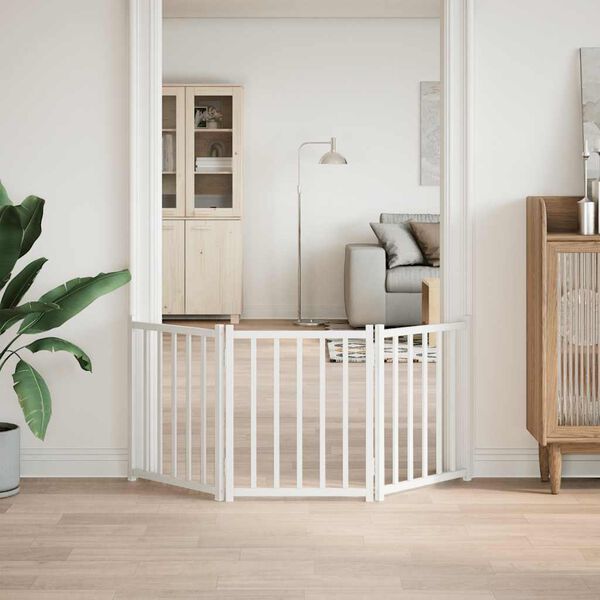 vidaXL Koiraportti taitettava 3 paneelia valkoinen 150 cm t&auml;ysi kuusi