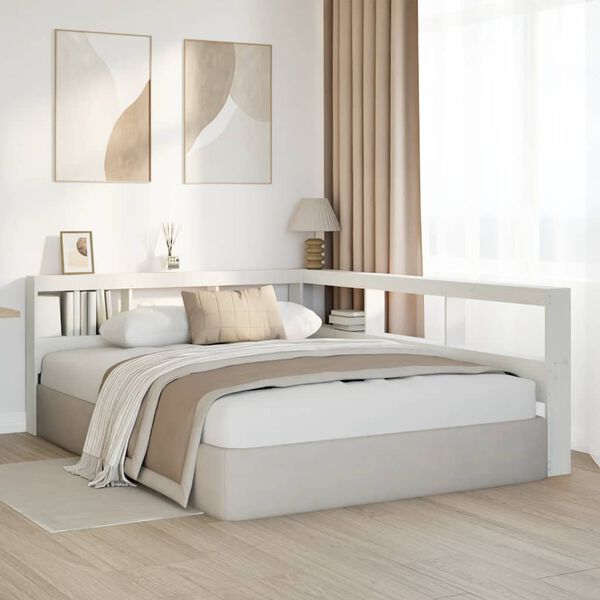 vidaXL Kirjahyllyn p&auml;&auml;ty L-muotoinen valkoinen 135 cm massiivipuum&auml;nty