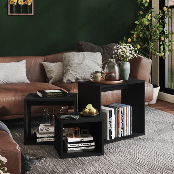 vidaXL Sarjapöydät 3 kpl musta lastulevy