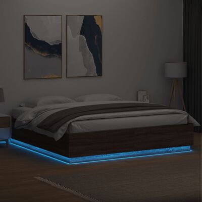 vidaXL Sängynrunko LED-valoilla ruskea tammi 180x200 cm tekninen puu