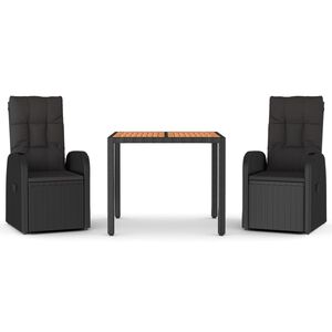 vidaXL 9-osainen Ulkoruokailuryhmä musta polyrottinki/täysi akasiapuu