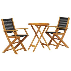 vidaXL 3-osainen Bistrosarja musta polypropeeni ja t&auml;ysi akasiapuu