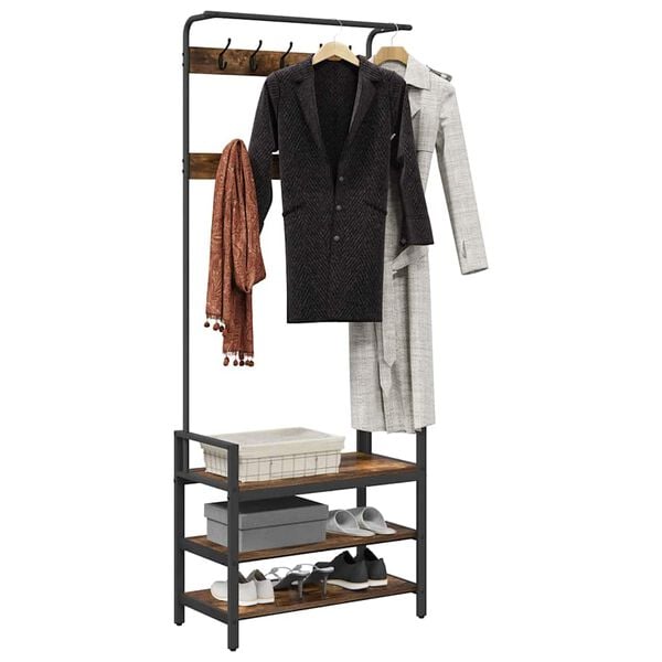 vidaXL Takkihylly hyllyll&auml; Savup&auml;hkin&auml; 75 x 34 x 184 cm Tekninen puu