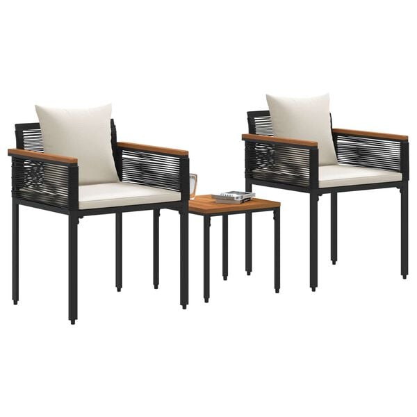 vidaXL Ulkokalusteet Setti 3 pcs Musta ja kermavalkoinen PE-rottinki