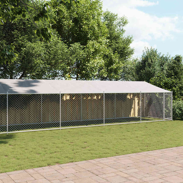 vidaXL Koiranh&auml;kki katolla ja ovella harmaa 12x2x2 m galvanoitu ter&auml;s