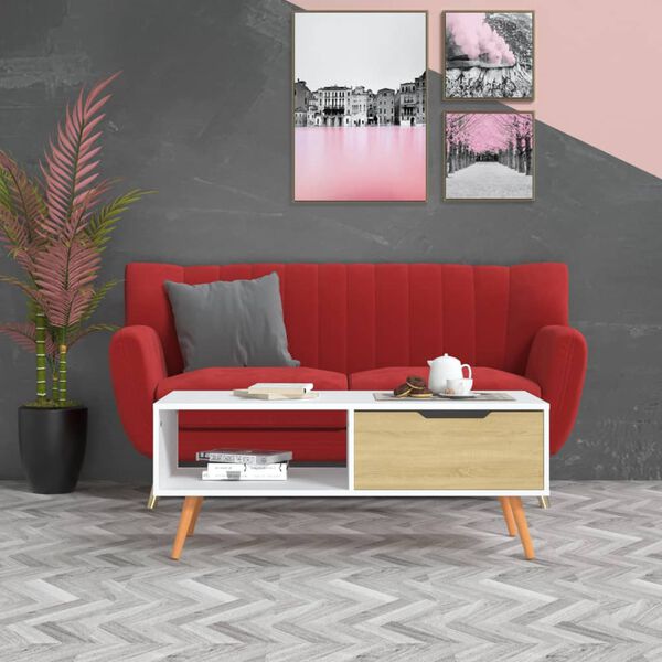 vidaXL Sohvapöytä valkoinen ja Sonoma-tammi 100x49,5x43 cm lastulevy