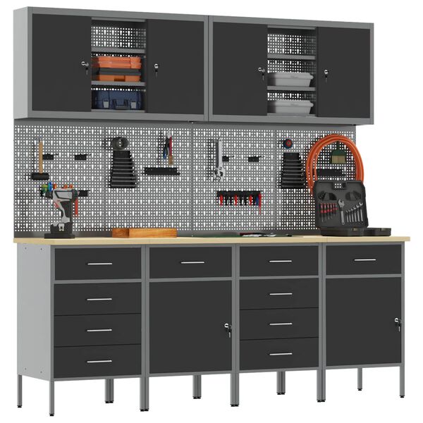 vidaXL Ty&ouml;p&ouml;yt&auml;kaappi lukkoon 10 pcs Musta Kehitetty puu ja ter&auml;s