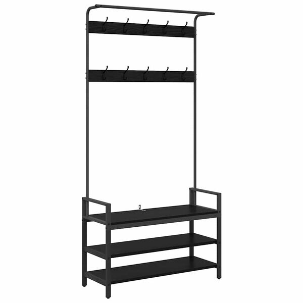 vidaXL Takkihylly hyllyll&auml; Musta tammi. 95 x 34 x 184 cm Tekninen puu