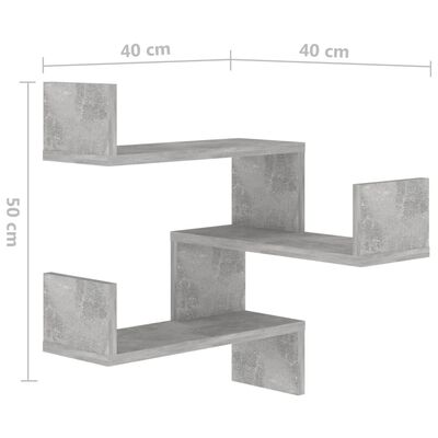 vidaXL Seinäkulmahylly betoninharmaa 40x40x50 cm lastulevy