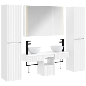 vidaXL Kylpyhuonekalustesetti 6 pcs valkoinen Tekninen puu ja lasi