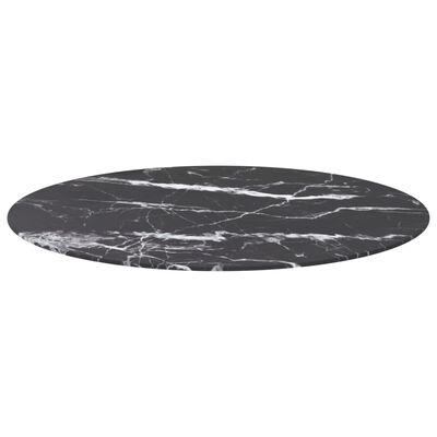 vidaXL Pöytälevy musta Ø90x1 cm karkaistu lasi marmorikuvio