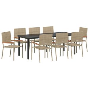 vidaXL Piharuokailu setti 9 kpl Beige polyrottinki